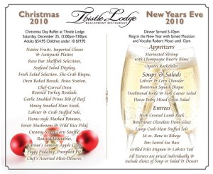 Thistle Lodge Christmas & New Years Menus
